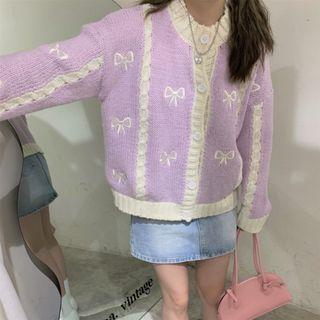 Long-sleeve Ribbon Embroidered Knit Cardigan