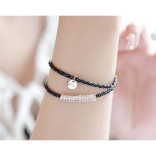 Coin-charm Braided Faux-leather Bracelet