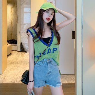 Lettering Contrast Trim Vest
