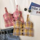 Single-breasted Plaid V-neck Strap Top