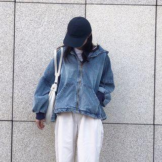 Hood Zip Denim Jacket Denim Blue - One Size