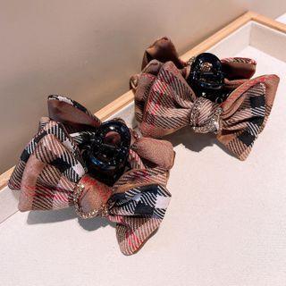 Bow Hair Claw Yc60 - Plaid - Brown - M