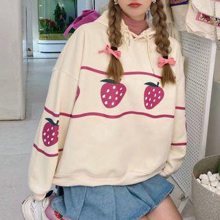 Strawberry Print Hoodie / Long-sleeve Mock-neck Top