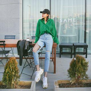 Wide-cuff Colored Plain Shirt