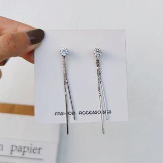 Rhinestone Alloy Bar Fringed Earring 1 Pair - Silver - One Size