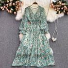 V-neck Floral Chiffon Long-sleeve Dress