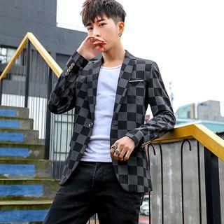 Single-breasted Checkered Blazer