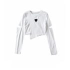 Long-sleeve Heart Embroidered Cutout Cropped T-shirt