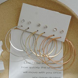 6 Pair Set: Rhinestone / Alloy Hoop Earring As Shown In Figure - One Size