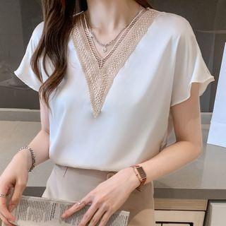 V-neck Contrast Panel Blouse