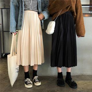 Plain High-waist A-line Accordion Pleat Maxi Skirt