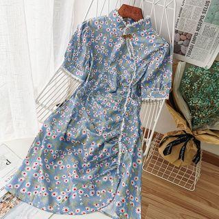 Floral Print Short-sleeve Qipao Dress