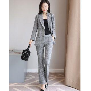 Set: Double-breast Blazer + Boot-cut Pants