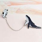 Astronaut & Whale Chained Alloy Brooch Black & White - One Size