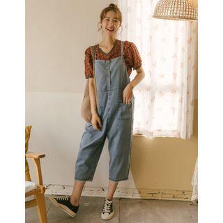 Denim Cropped Jumper Pants Blue - One Size