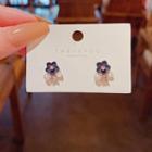 Rhinestone Flower Ear Stud E5028 - 1 Pair - Black Flower - Gold - One Size