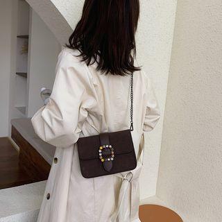 Faux-suede Beaded Buckled Cross Bag