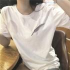 Feather Embroidered Round-neck Loose-fit Short-sleeve T-shirt