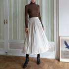 Accordion-pleated Faux-suede Long Skirt