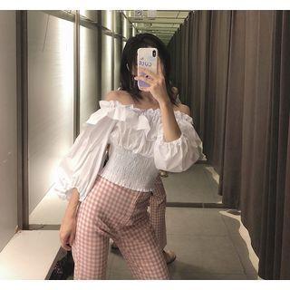 Smocked Waist Off-shoulder Ruffle Cropped Top