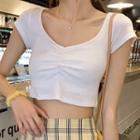 Short-sleeve Cropped T-shirt / Fitted Plaid Mini Skirt