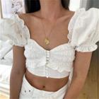 Puff-sleeve Ruffled Crop Blouse