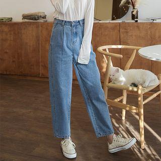 Pintuck-trim Baggy Jeans