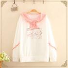Ruffled Collar Bow-detail Cupid Print Pullover White - One Size