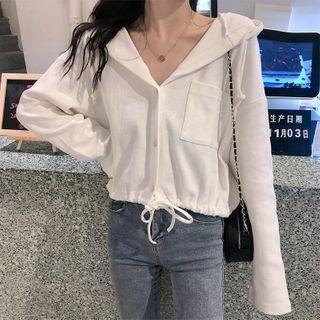Drawstring Single-breasted Hooded Cropped Jacket