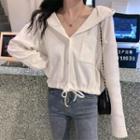 Drawstring Single-breasted Hooded Cropped Jacket