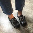 Faux Leather Heart Buckled Loafers