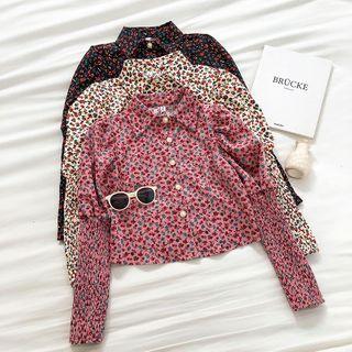 Floral Single-breasted Puff-sleeve Shirt