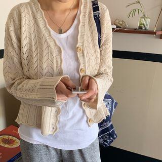 Scalloped Pointelle Knit Cardigan