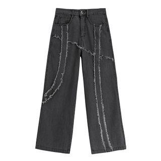 Fringed Detailed Wide-leg Denim Jeans