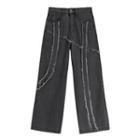 Fringed Detailed Wide-leg Denim Jeans