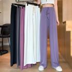 High-waist Plain Elastic-waist Wide-leg Pants