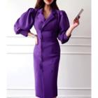 Puff-sleeve Double-breasted Shirtdress