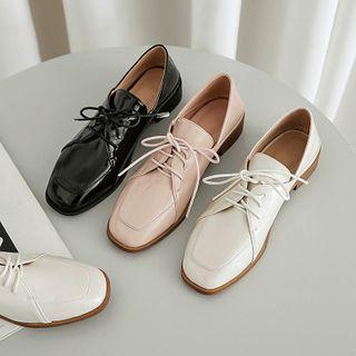 Lace Up Block Heel Loafers