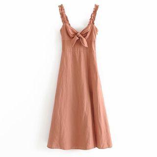 Ribbon Spaghetti-strap A-line Dress