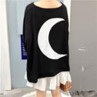 Long-sleeve Moon Print Oversized T-shirt