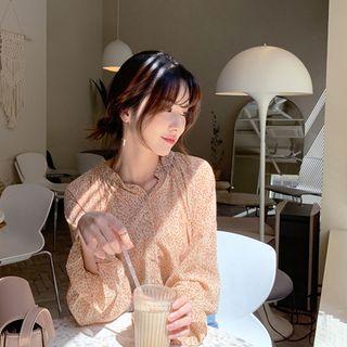 Bell-sleeve Pattern Blouse Light Orange - One Size