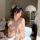Bell-sleeve Pattern Blouse Light Orange - One Size