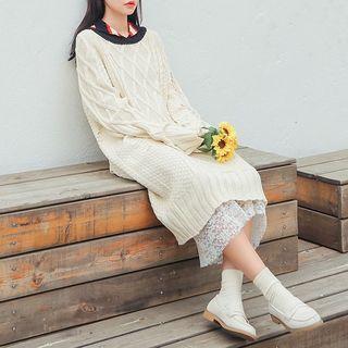 Cable-knit Slashed Sweater Dress