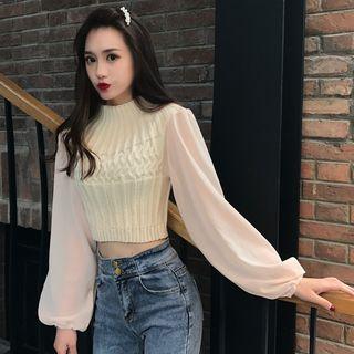Mesh Panel Cropped Sweater