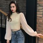 Mesh Panel Cropped Sweater