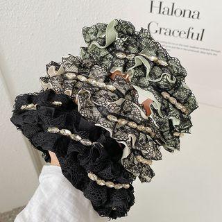 Faux Pearl Ruffle Lace Headband