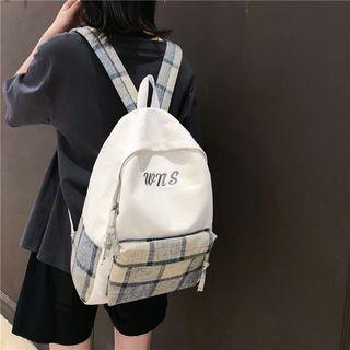 Plaid Pocket Letter Embroidered Backpack