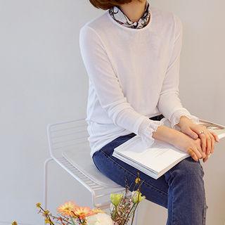 Lace-cuff T-shirt