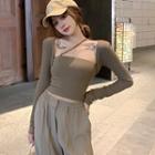 Set: Long-sleeve Square-neck Top + High-waist Wide-leg Pants