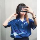 Elbow-sleeve Whale Print Shirt Shirt - One Size